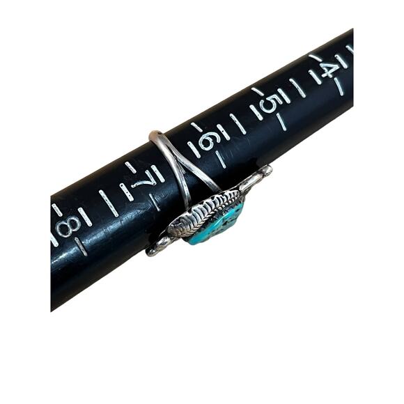 Vintage Turquoise Sterling Silver Leaf Native American Navajo Ring Sz 6.5 - Picture 3 of 9